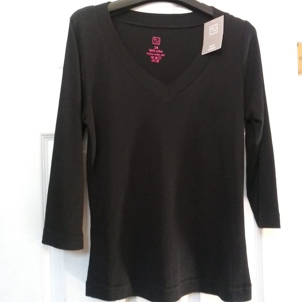 TU Black Core Jersey Long Sleeve V Neck Cotton